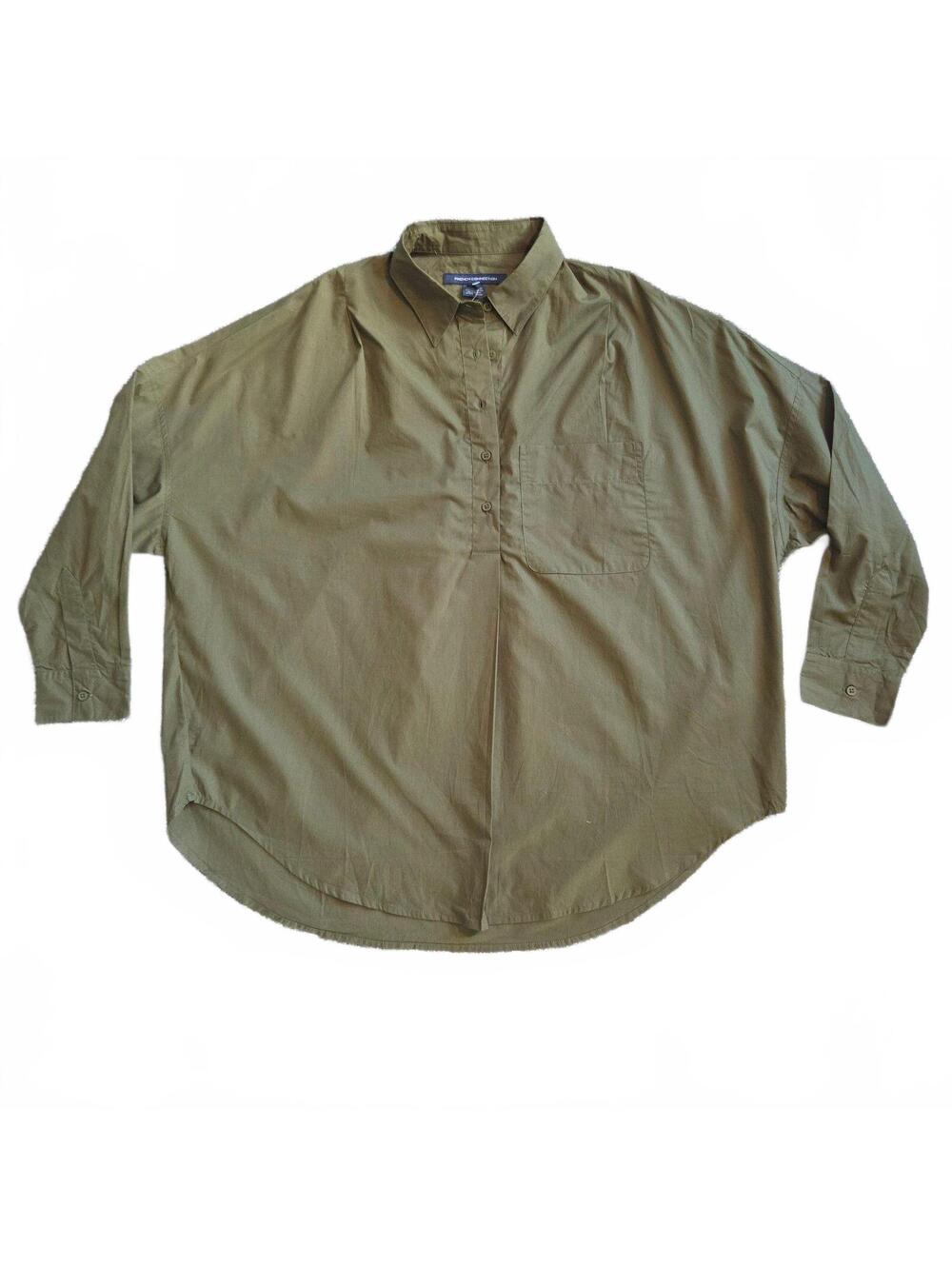 French Connection Olive Green Oversized Cotton Shirt, Size Small, New with Tags